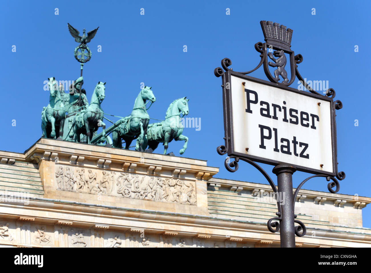 Pariser Platz sign, Brandenburg gate, Berlin Stock Photo