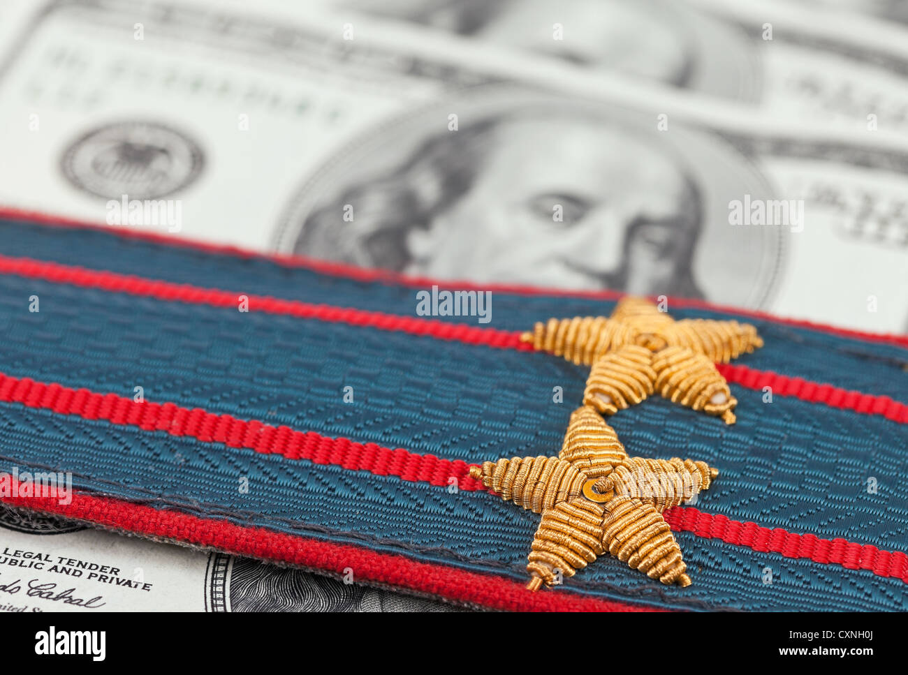 Shoulder strap of russian police on money background Stock Photo
