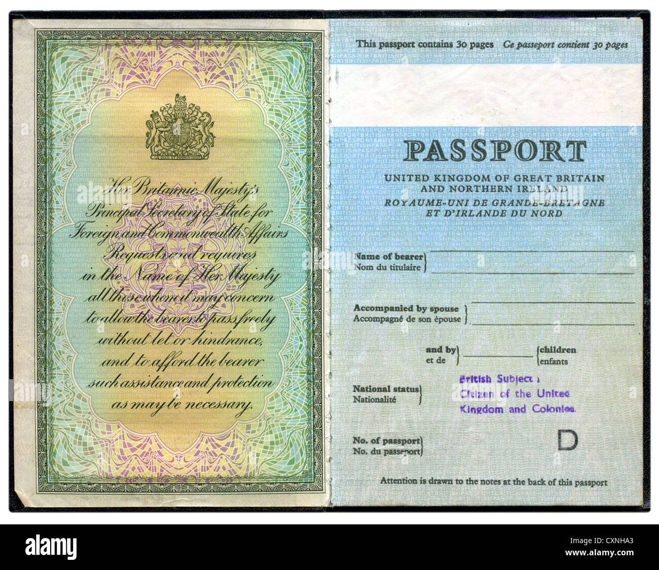 Old British Passport Stock Photo Alamy