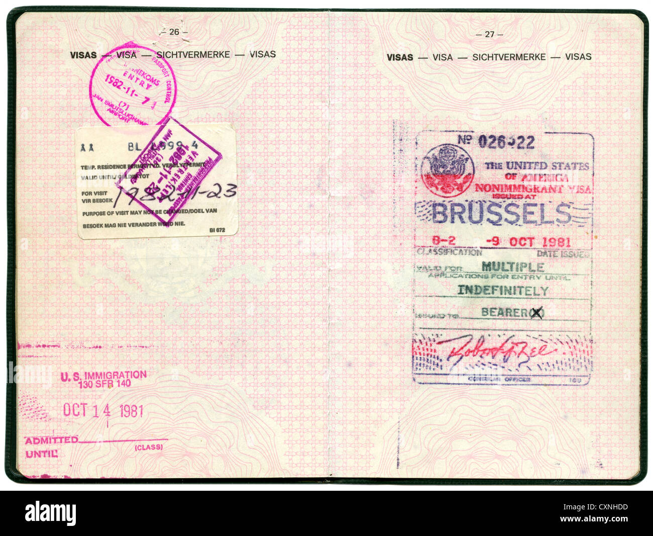 Old Belgian passport. Pages for visa marks Stock Photo Alamy