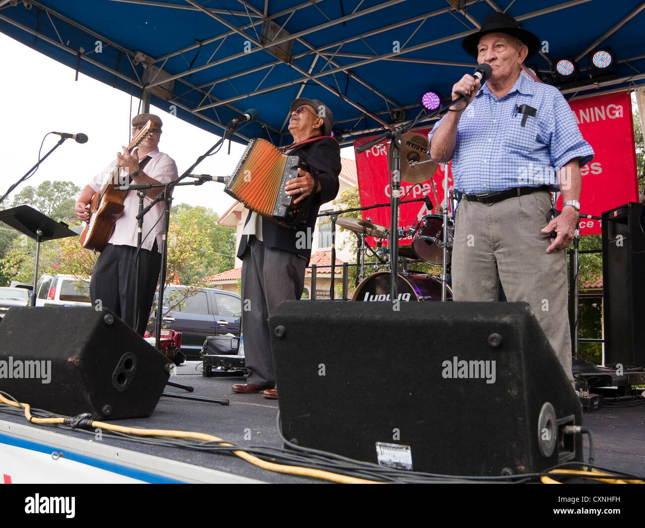 TexasStyle Conjunto music band plays at a church festival in Austin