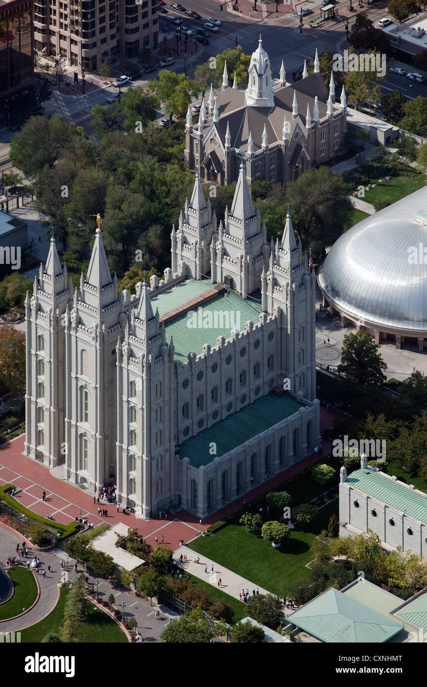 aerial photograph Salt Lake Temple, Salt Lake City, Utah Stock Photo