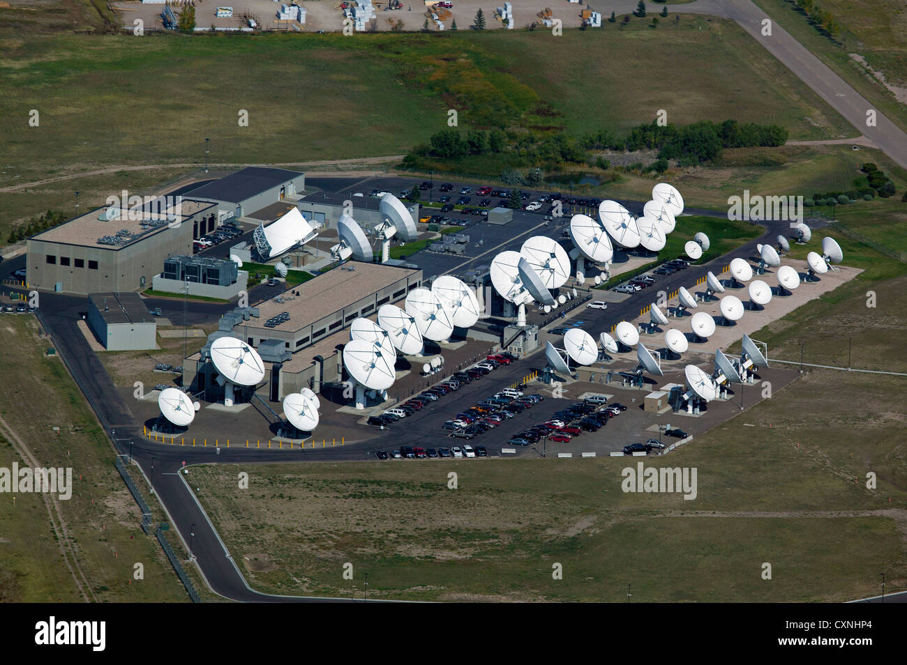aerial photograph antenna satellite dish farm Cheyenne, Wyoming Stock Photo
