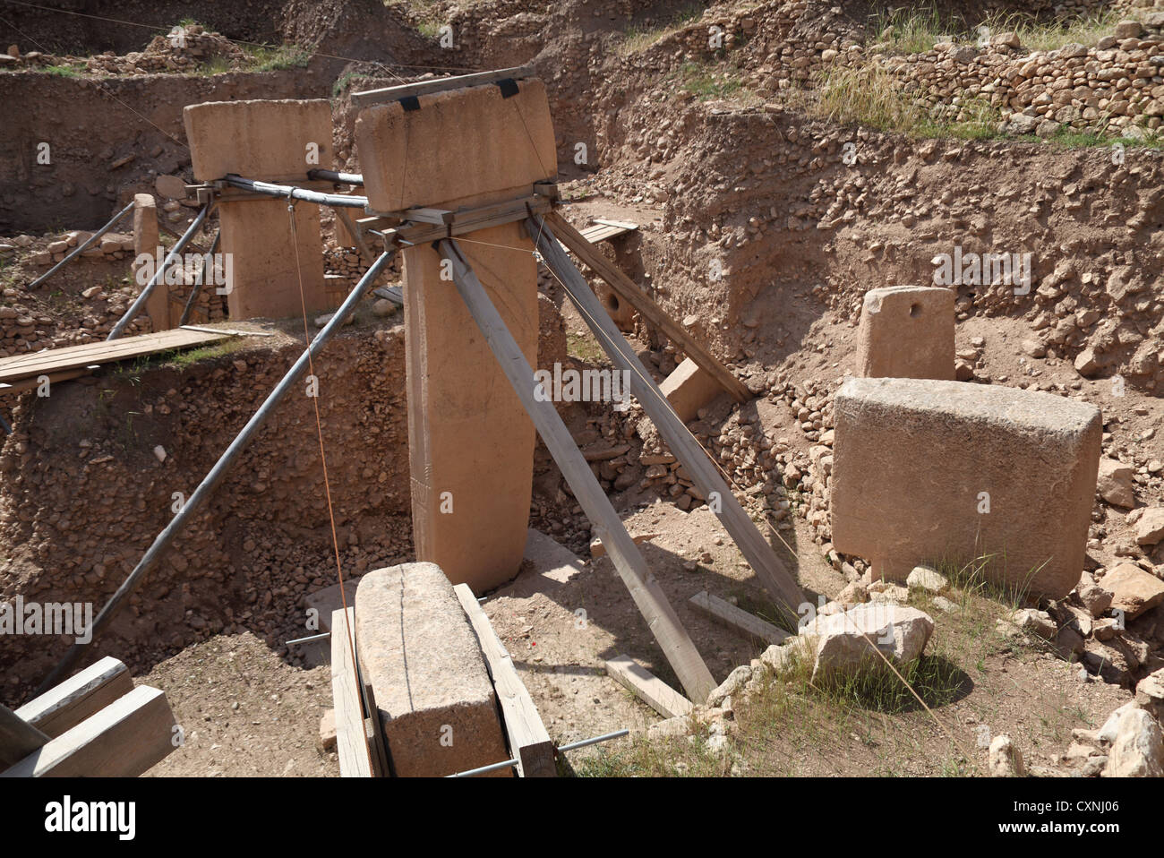 Early Neolithic site under excavation with scaffold of Gobekli Tepe