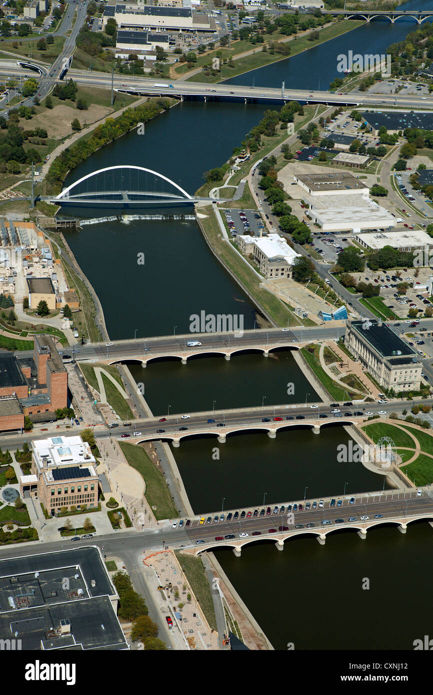 aerial photograph Des Moines river, Des Moines, Iowa Stock Photo