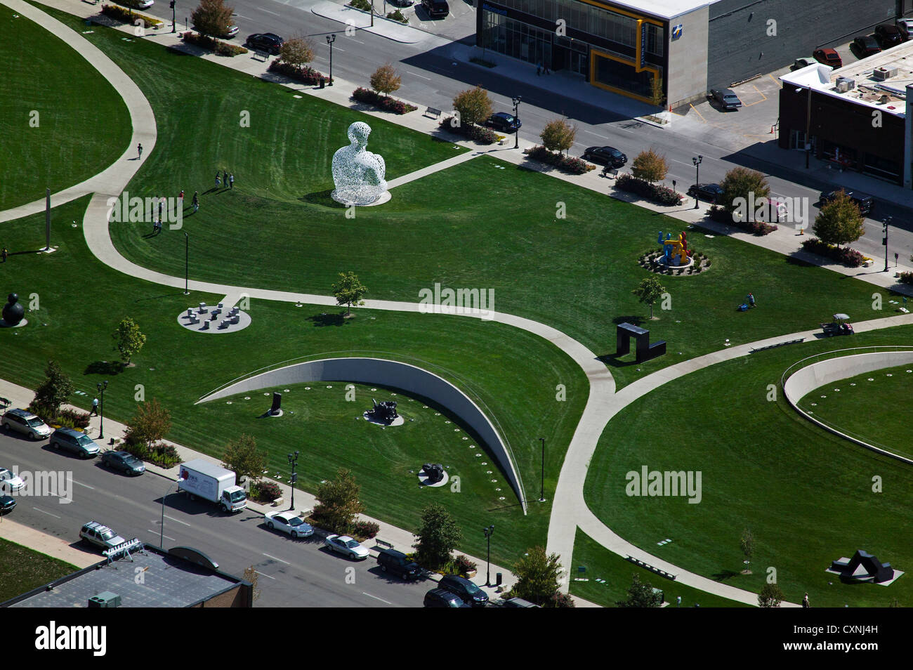 aerial photograph John and Mary Pappajohn Sculpture Park, Des Moines, Iowa Stock Photo
