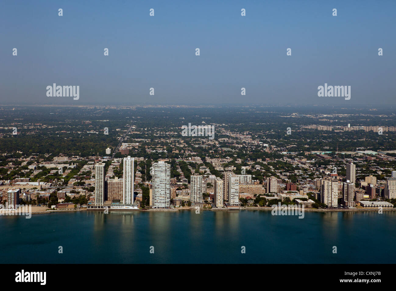 aerial photograph residential apartment towers Lake Michigan Chicago, Illinois Stock Photo
