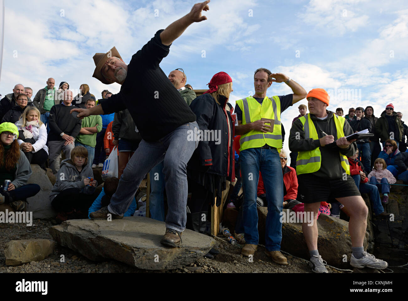 easdale stone skimming competition Stock Photo
