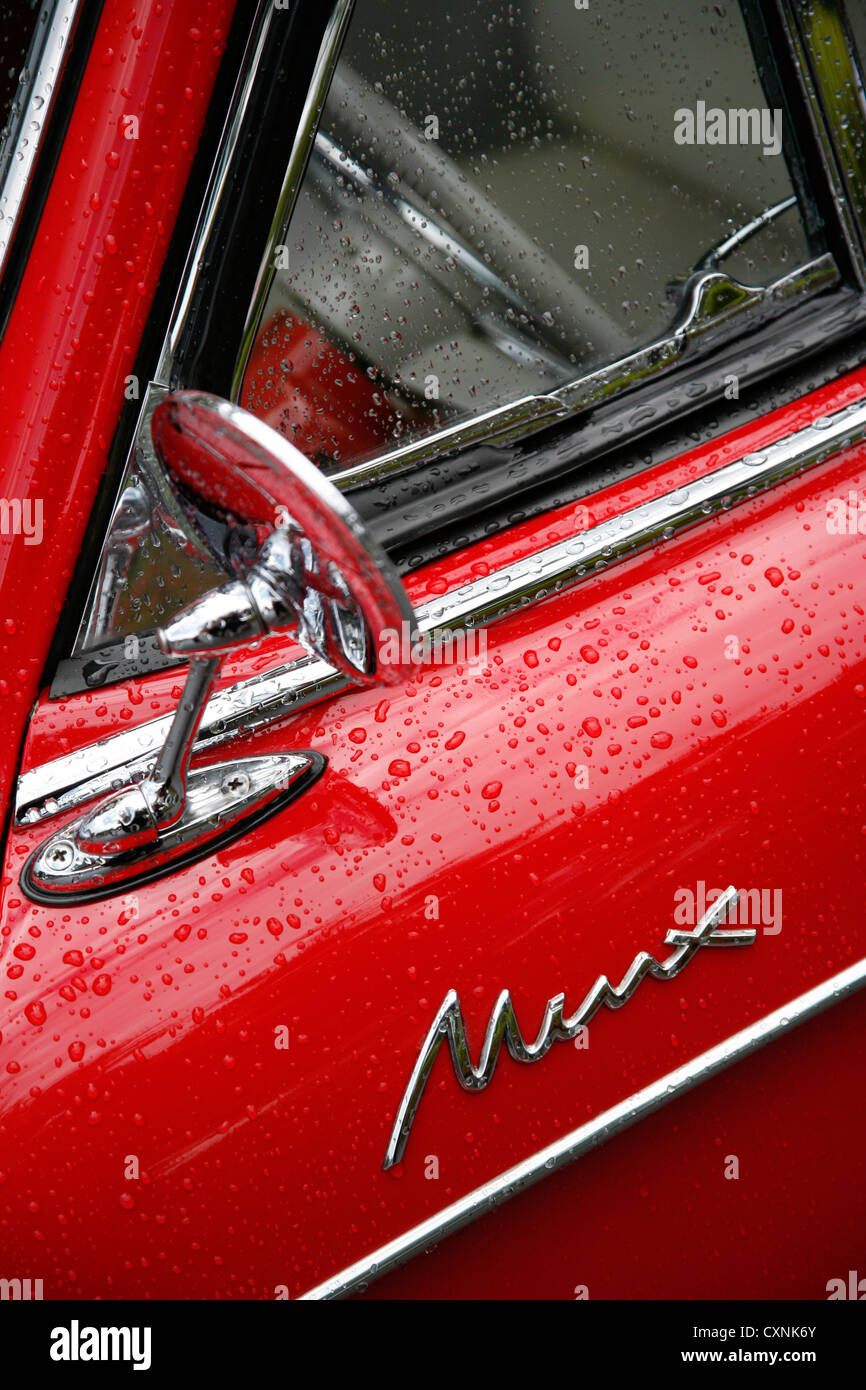 Red Hillman Minx Classic Car close up shot Stock Photo