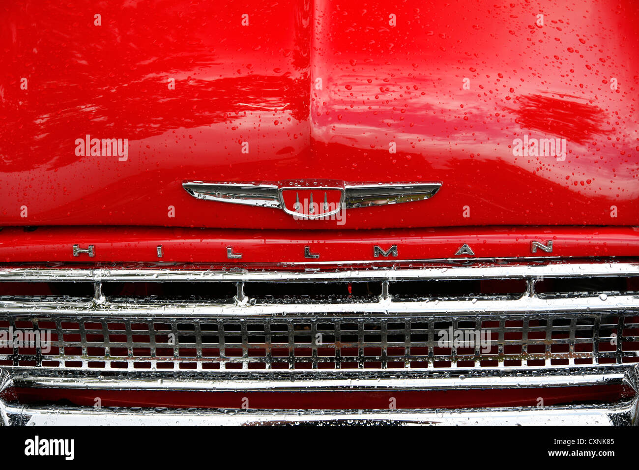 Red Hillman Minx Classic Car close up shot Stock Photo