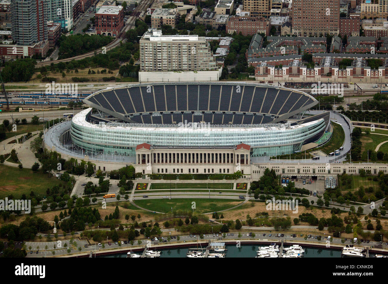 aerial photograph Soldier Field, Chicago, Illinois Stock Photo