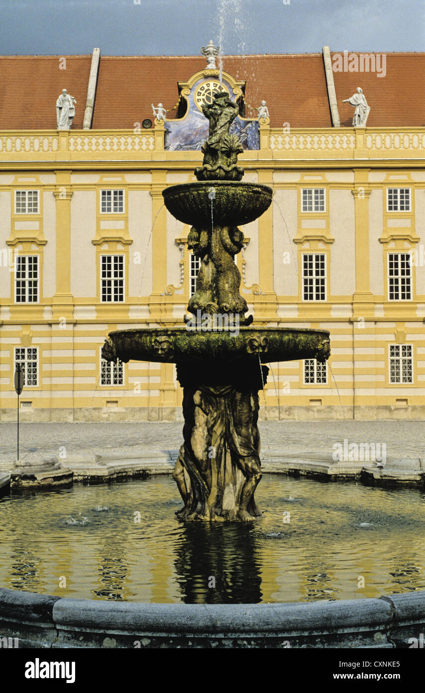 Water fountain in the courtyard of the Benedictine Abbey in Melk, Austria Stock Photo