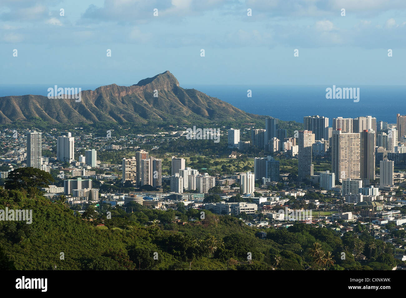 Elk284-1652 Hawaii, Oahu, Honolulu, Waikiki with Diamond Head Stock Photo