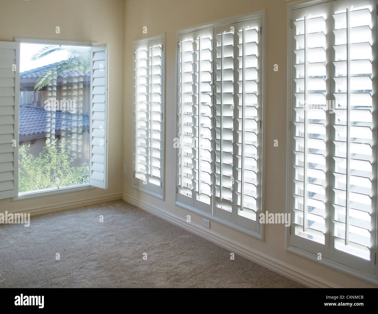 White Plantation Style Wood Shutters For Luxury Interior