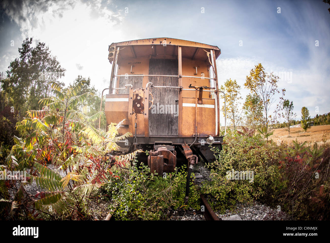 Abandoned caboose along unused train tracks Stock Photo Alamy