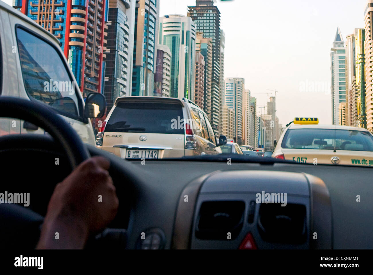 Traffic jam in E11 or Sheikh Zayed Road, Dubai, United Arab Emirates, Middle East Stock Photo