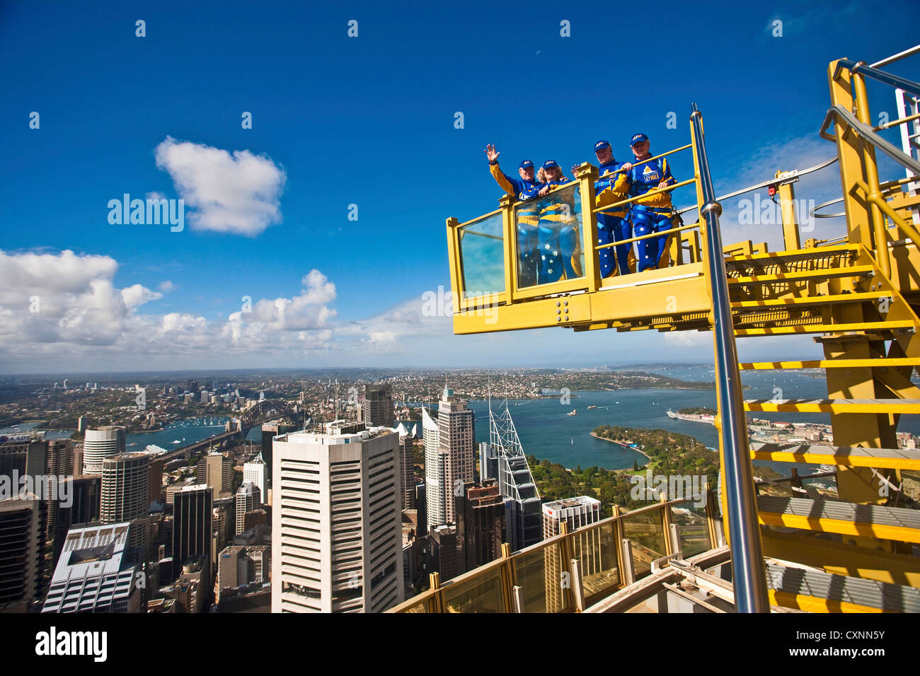 Australia, Sydney, New South Wales, tourists stand on a platform outside of  the Sydney tower on the Skywalk Stock Photo - Alamy