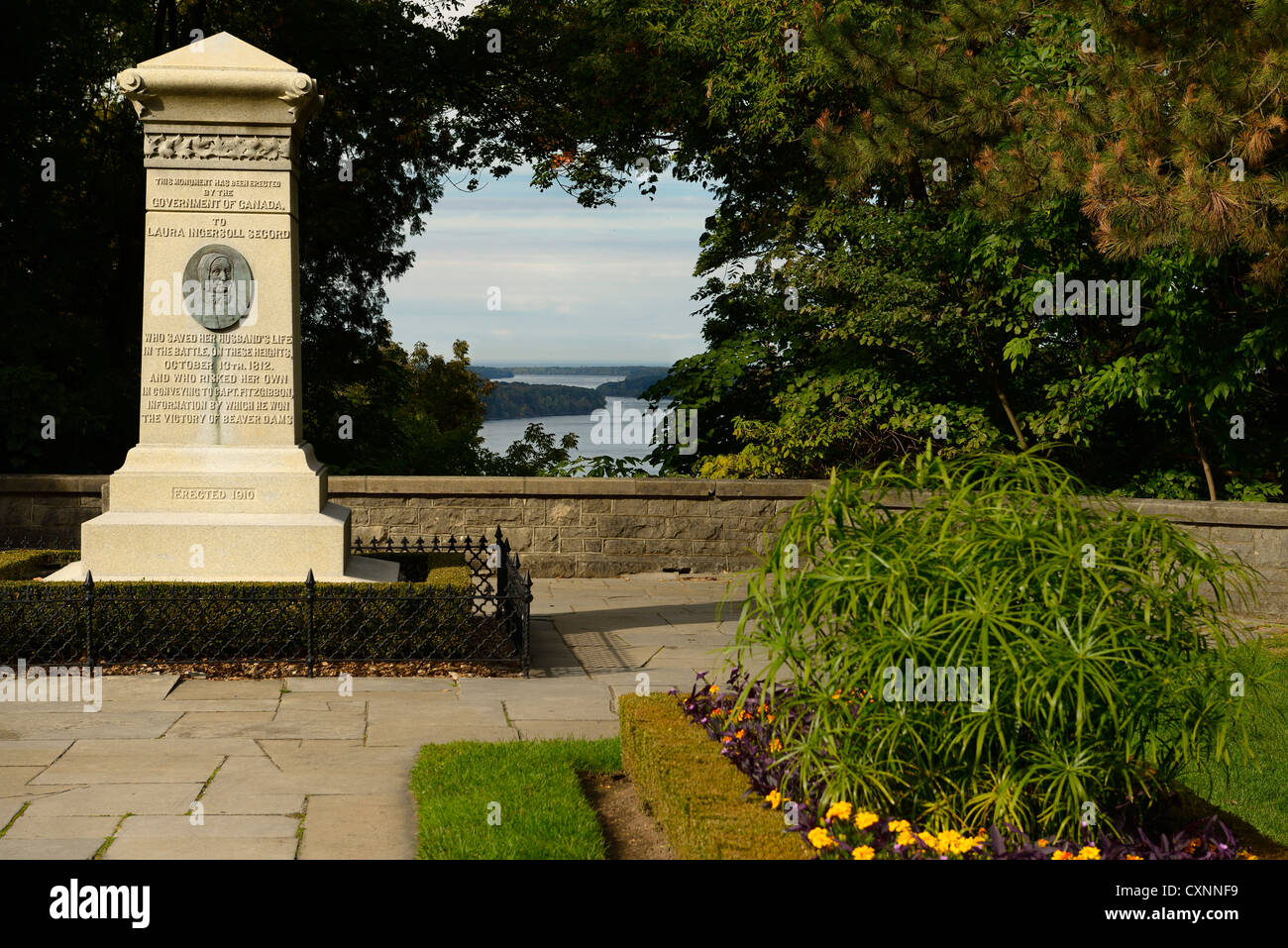 Monument at Queenston Heights Niagara river Ontario Canada to heroine Laura Secord in War of 1812 with the United States Stock Photo