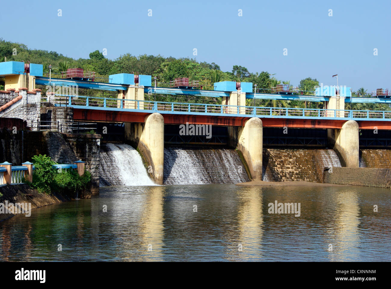Irrigation Dam in Kerala India and Scene of Water flowing through the