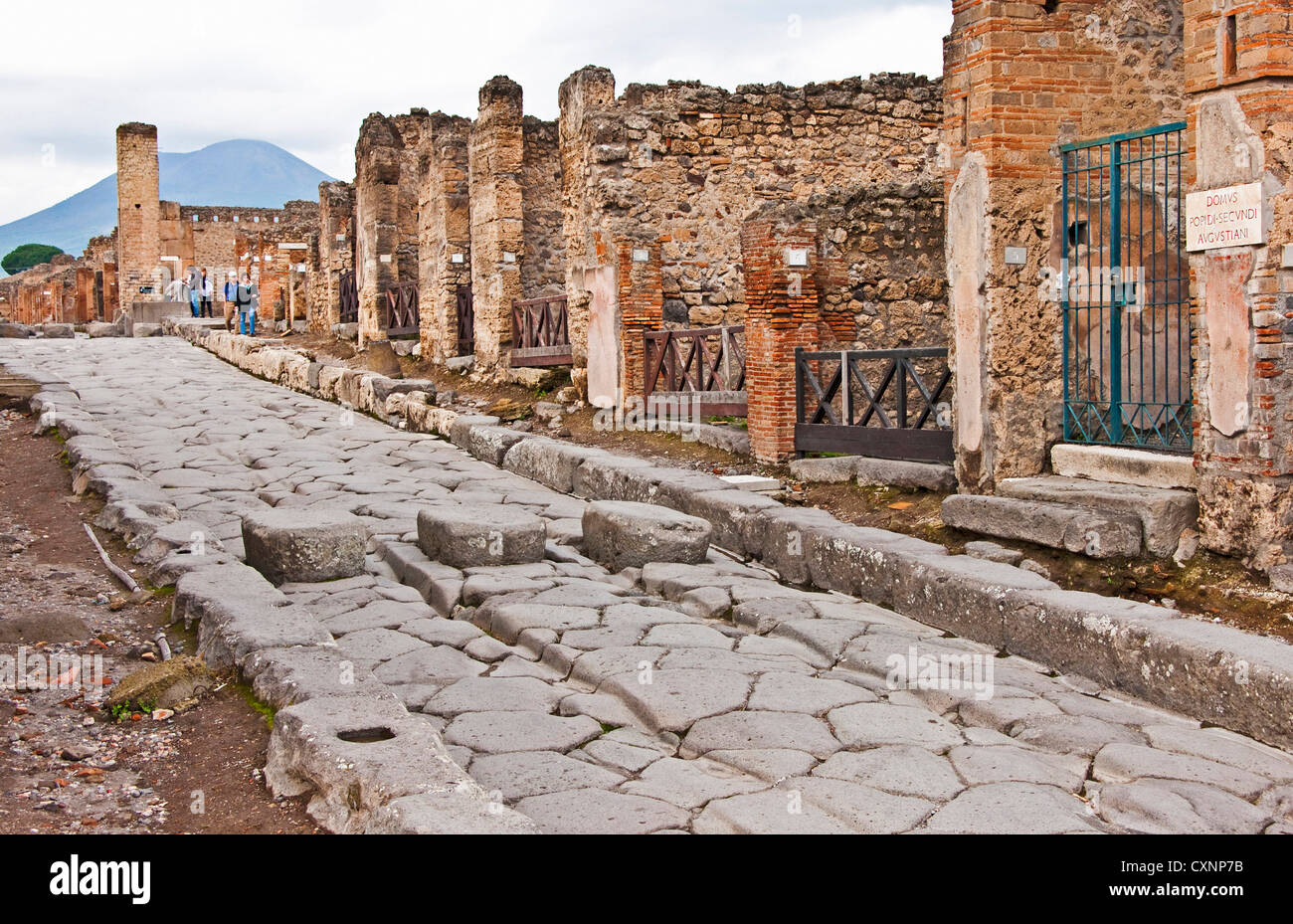 Ancient Roman city of Pompeii ruins of buildings and Via 