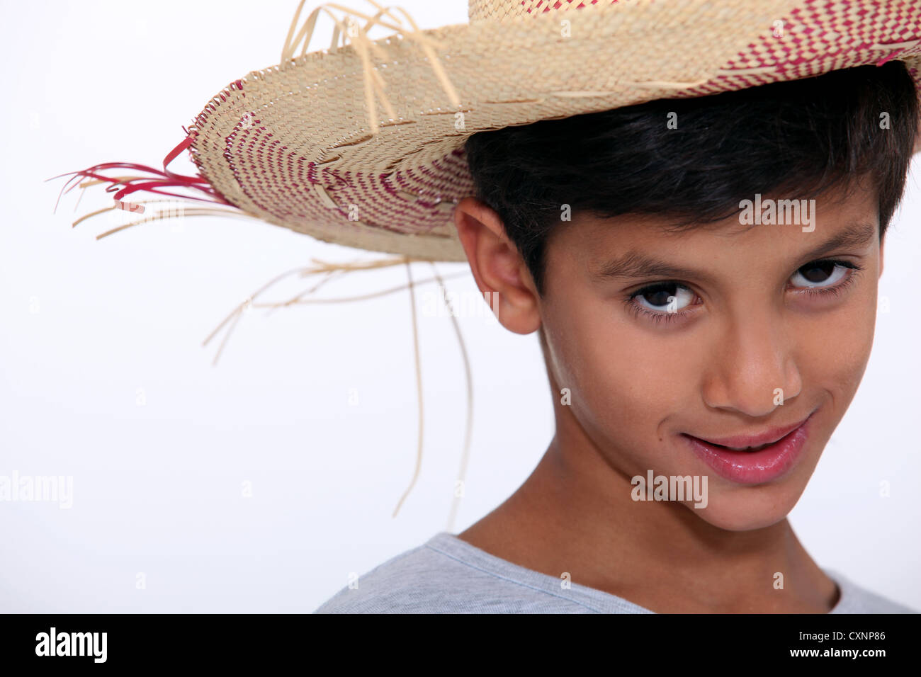 Child with Straw Hat Stock Photo Alamy