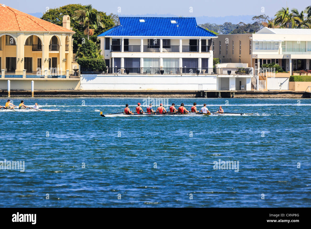 Uq Rowing Eight rowers at University river regatta rowing for trophies Surfers ...