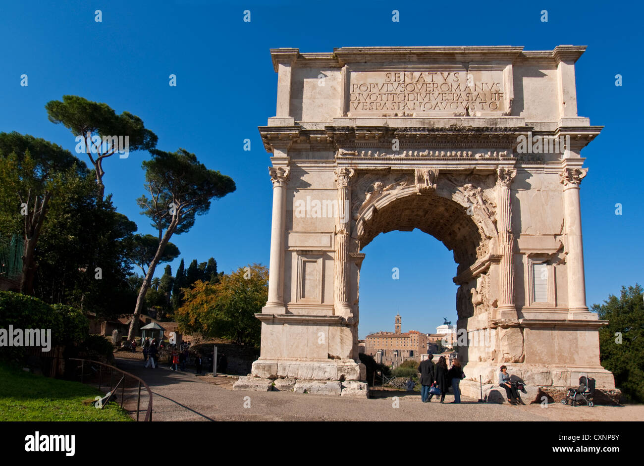 Arch of Titus on the Via Sacra to the Roman Forum in Rome Stock Photo