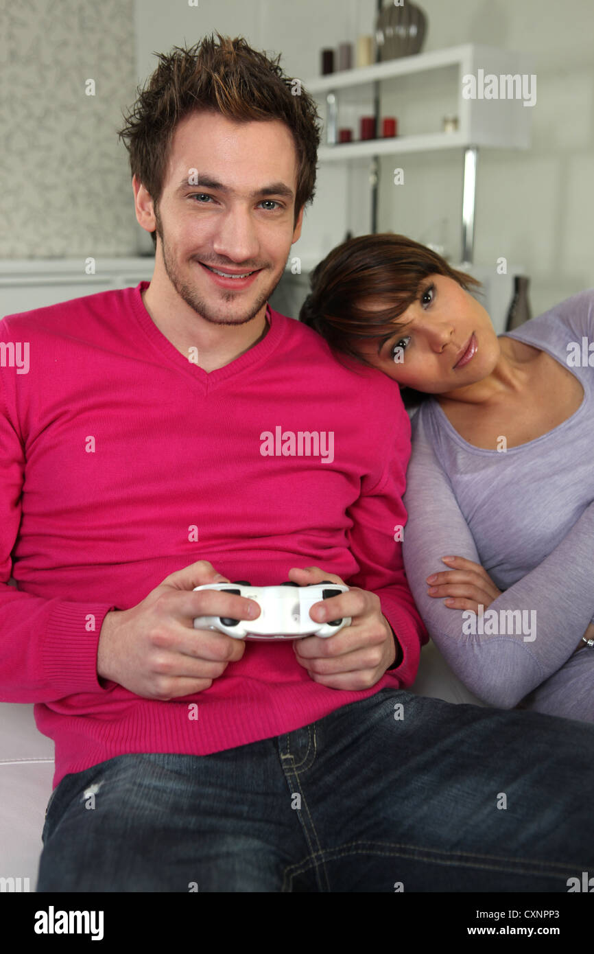 Couple playing computer games Stock Photo Alamy