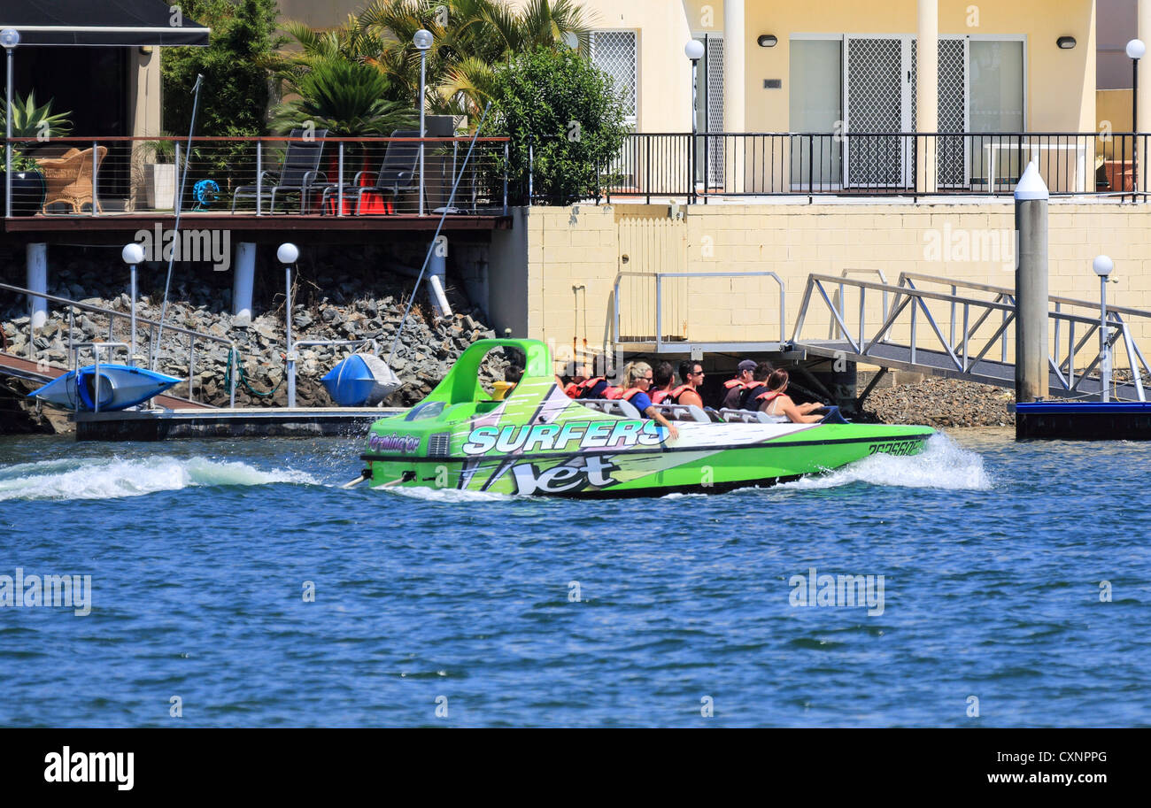Jet boat loaded with tourists and thrill seekers head out to a safe