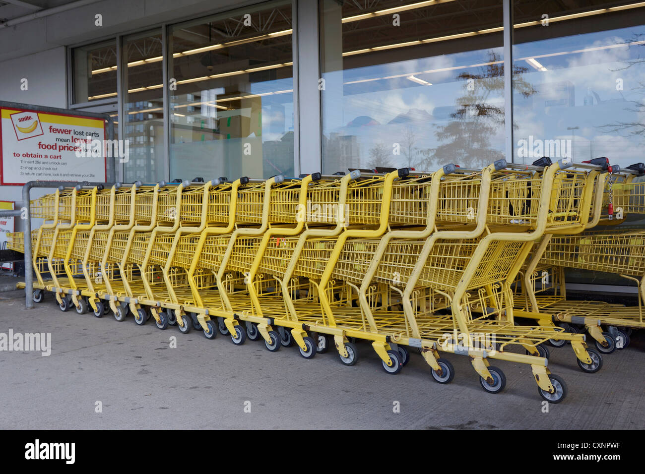 Shopping Carts, outside No Frills supermarket, grocery store Stock
