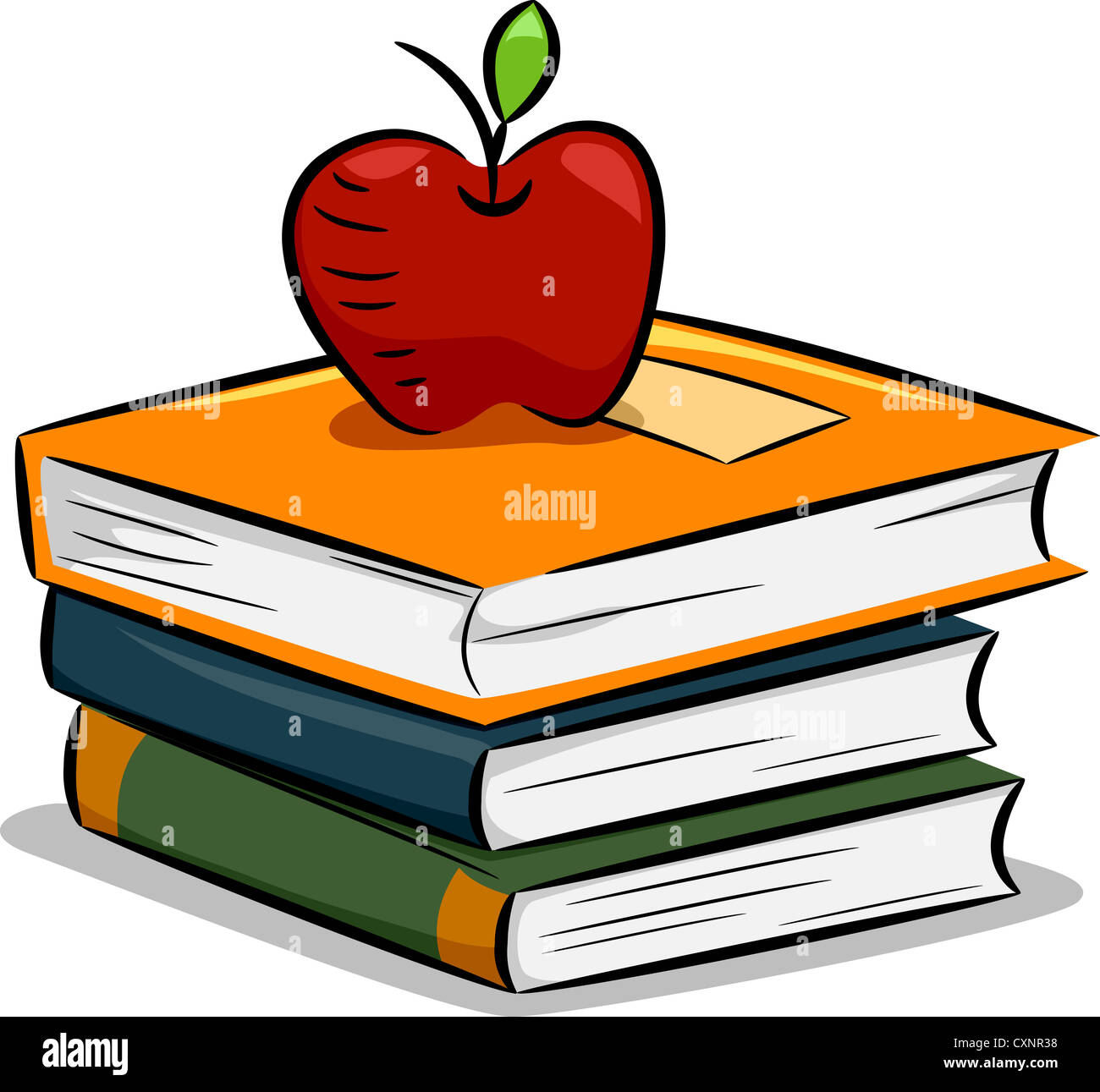 Illustration of an Apple Resting on a Pile of Books Stock Photo