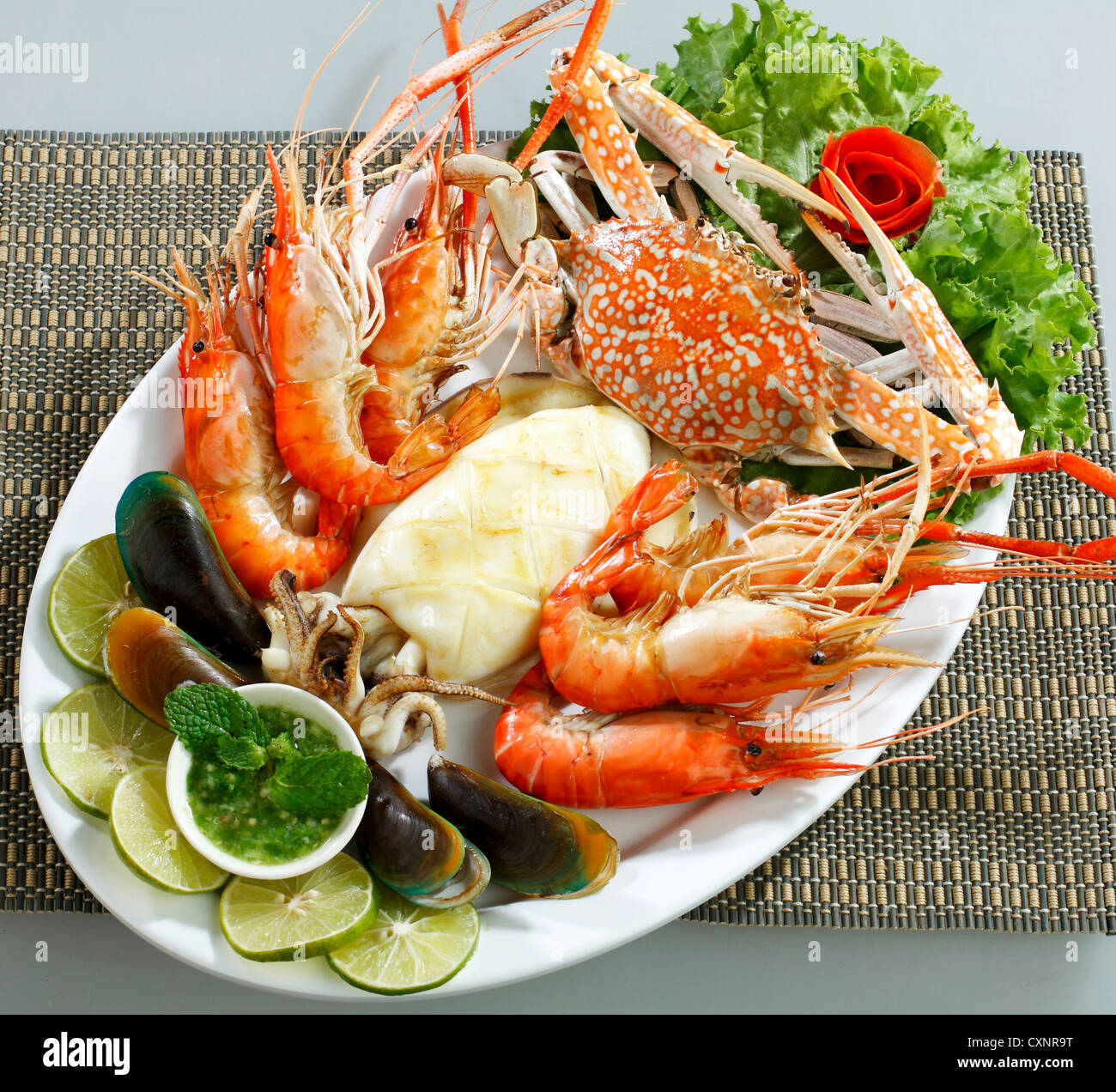 Grilled eatable seafood serves on the dish Stock Photo