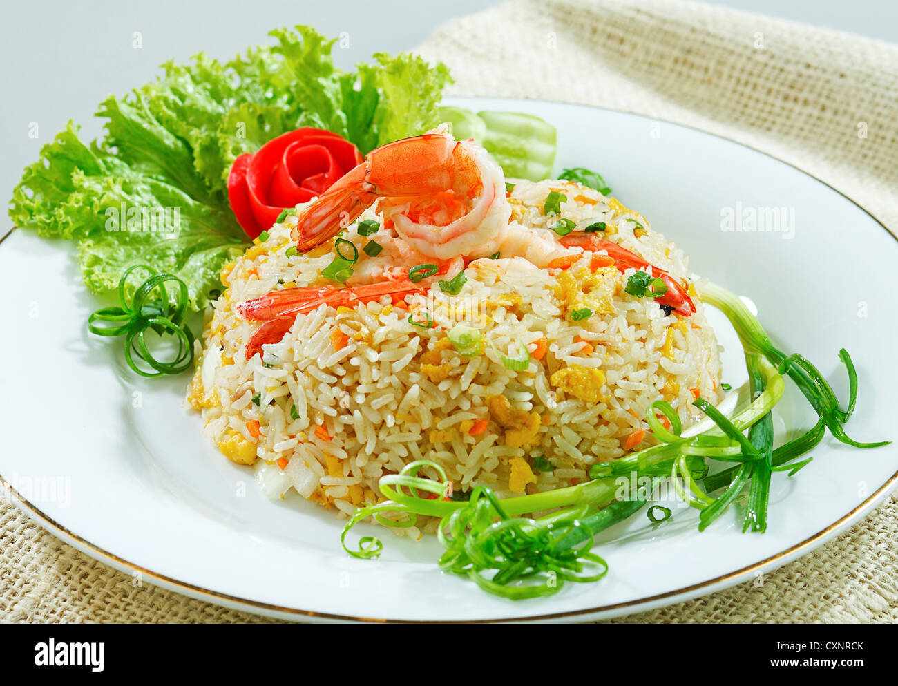 Fried rice with shrimp or prawn a taste of Asian food isolated Stock
