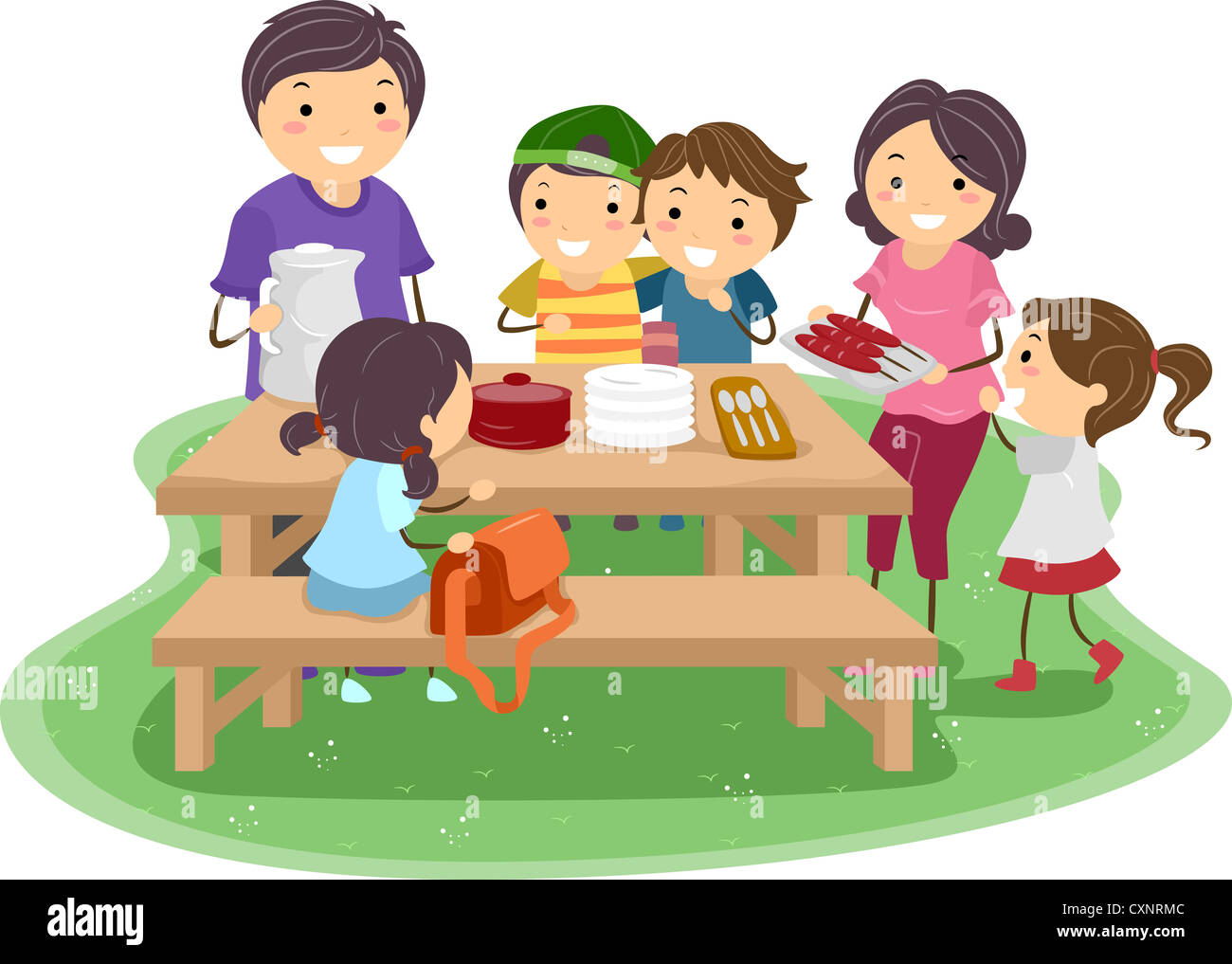 Illustration of a Family Having a Picnic Stock Photo - Alamy, image size:1300x1017