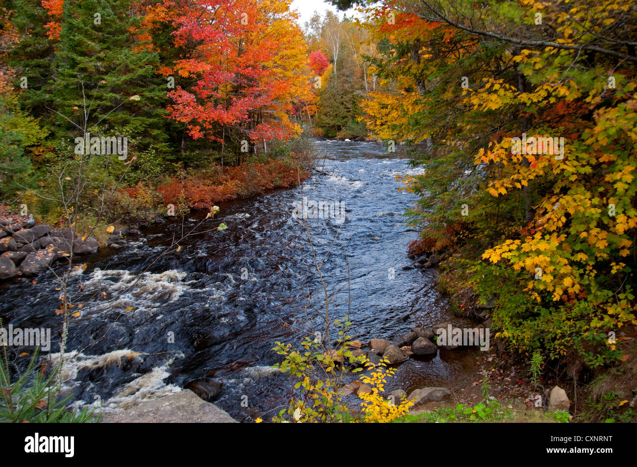 A view of Doncaster Falls and the North River in autumn.. Stock Photo