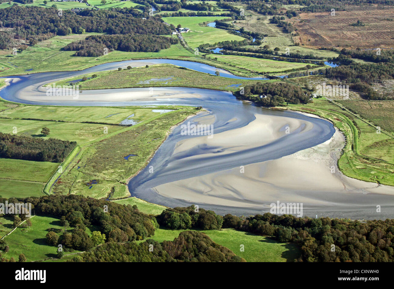 aerial view of the River Leven estuary near Greenodd and Penny Bridge in southern Lake District Stock Photo