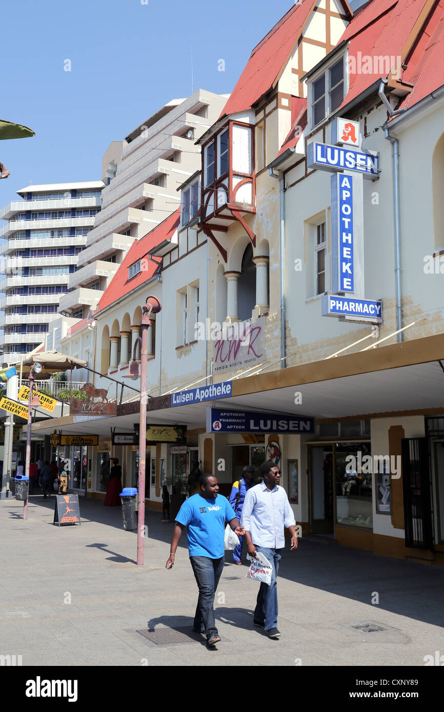 german shops at Independence Avenue in Windhoek, Namibia Stock Photo
