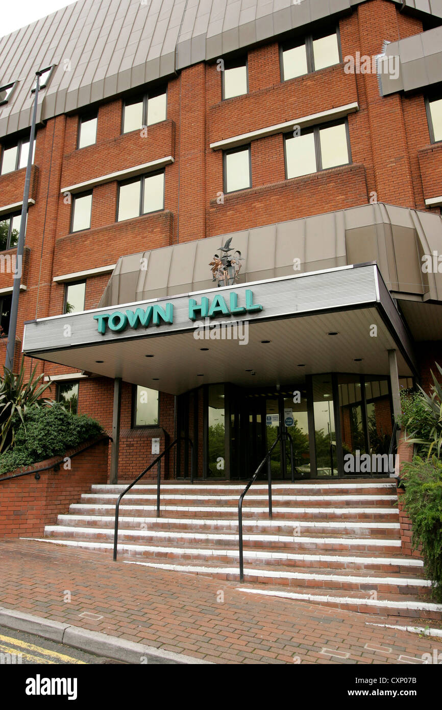 The frontage of Redditch Town Hall situated in Alcester Street, in the