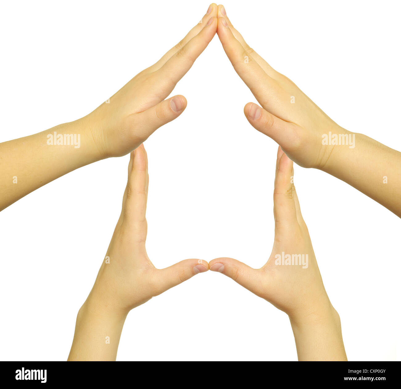 House made of woman hands isolated on white Stock Photo - Alamy