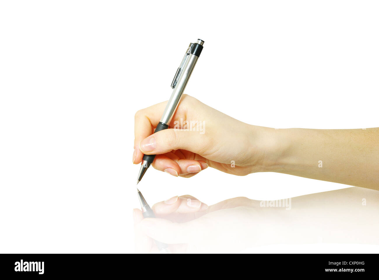 Hand and pen on the white background Stock Photo - Alamy