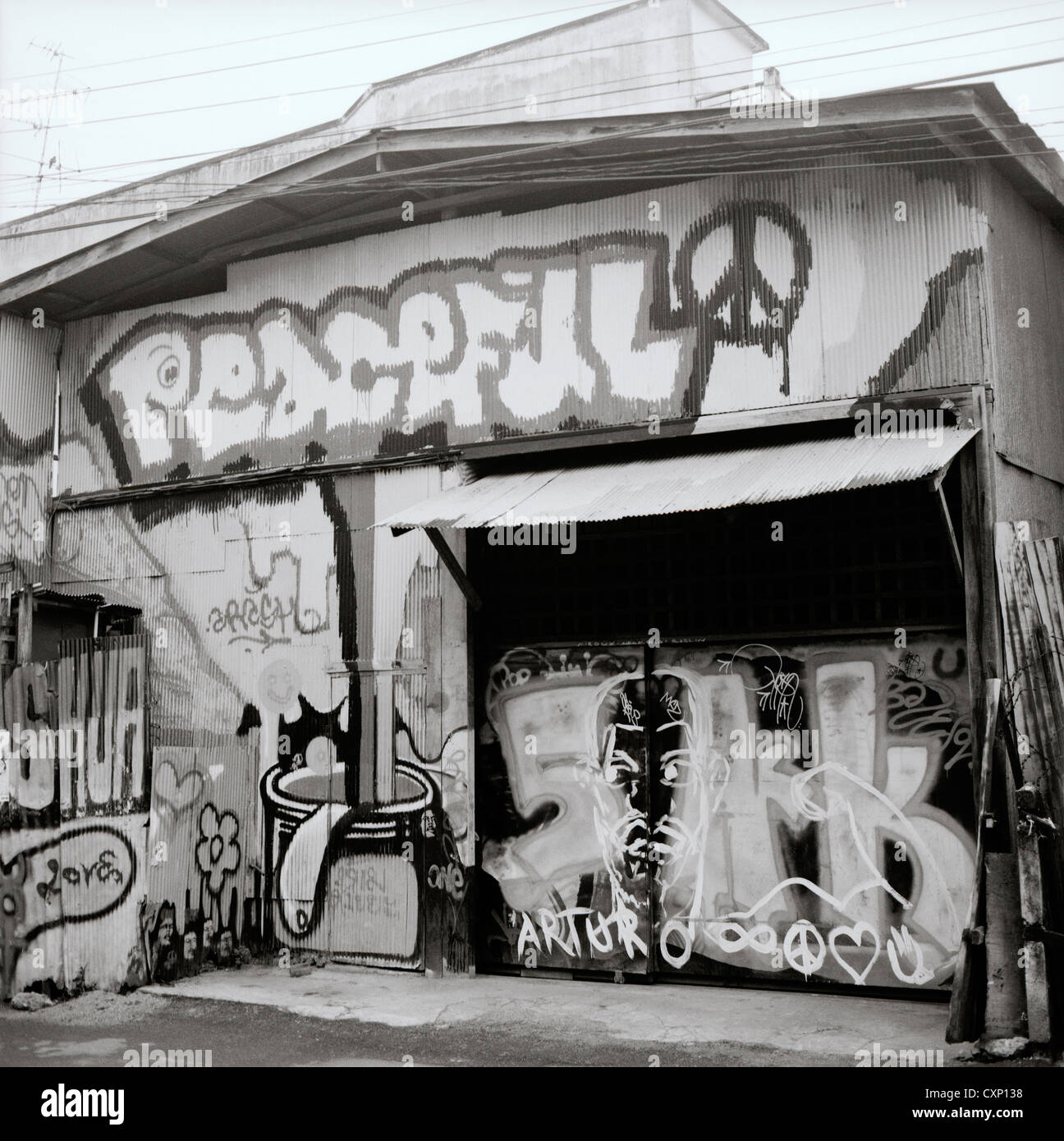 Graffiti street art in Chiang Mai in Thailand in Far East Southeast Asia. Urban Peace Peaceful Youth Culture Modern Travel Stock Photo