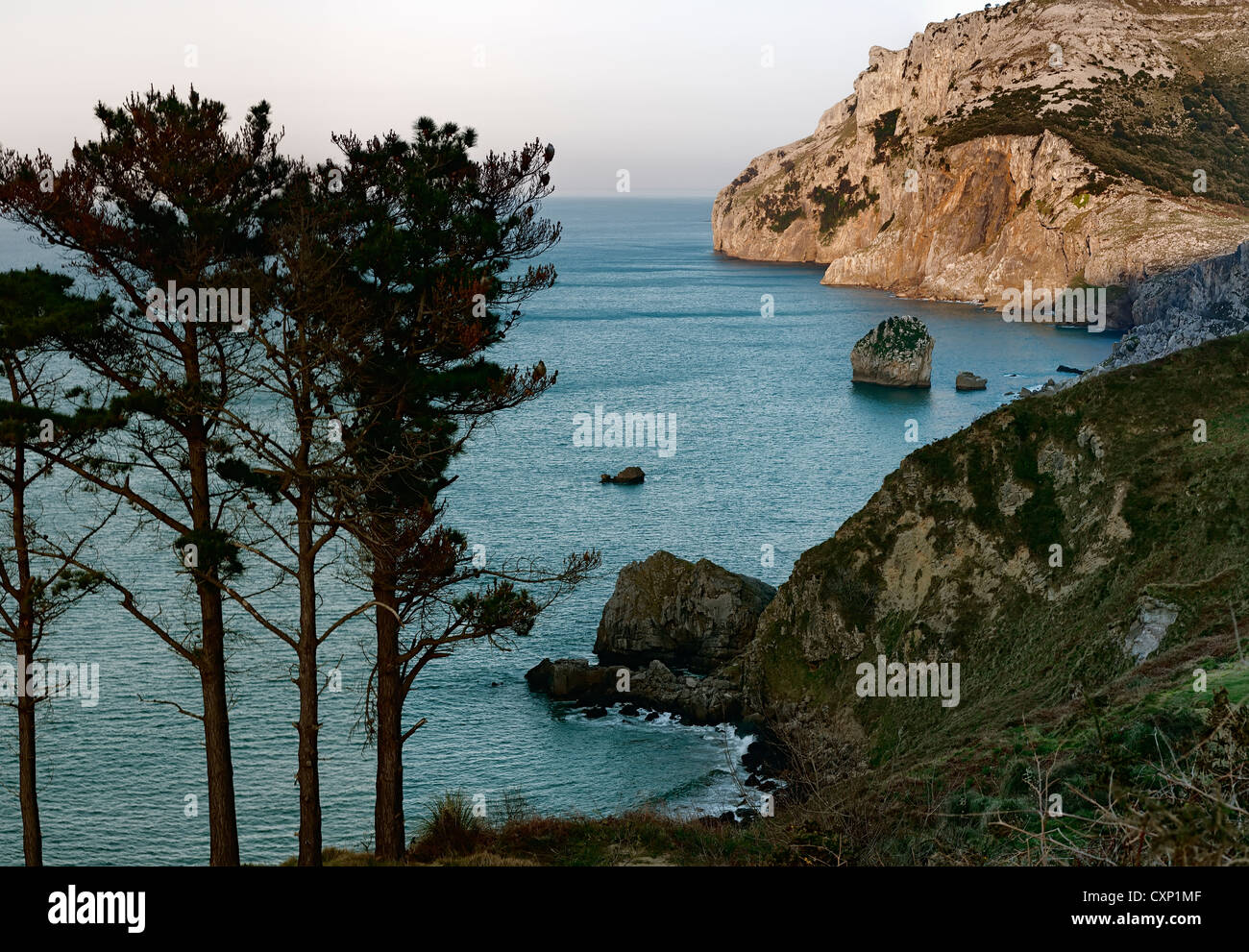 Panoramic view of the beach San Julian, Liendo, Cantabria, Spain, Europe Stock Photo