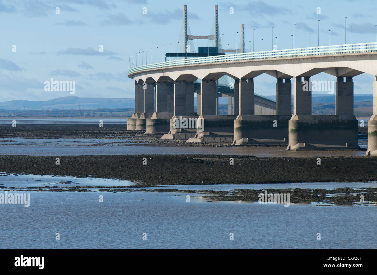 New Severn Bridge at low tide Stock Photo