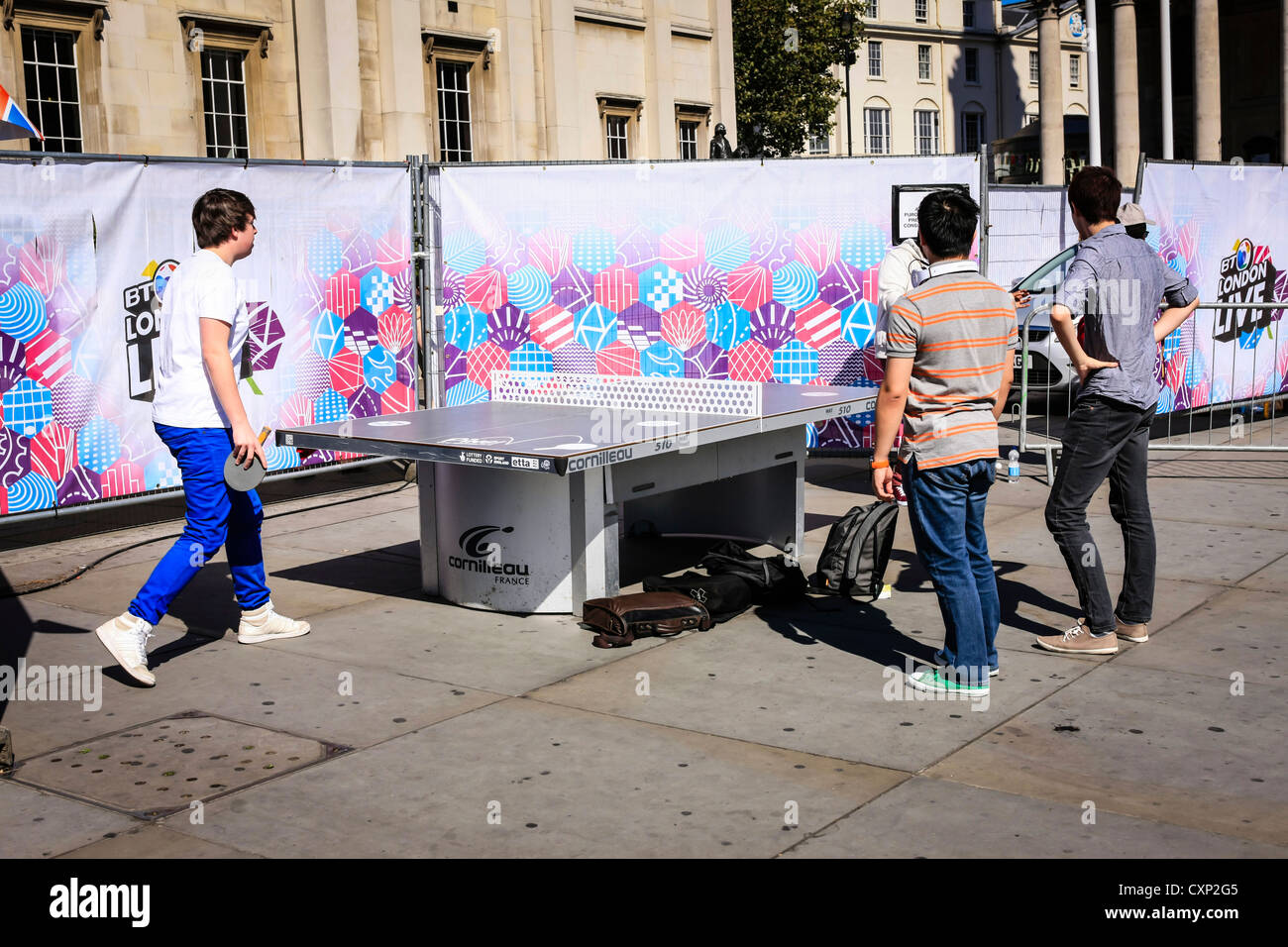 People playing outdoor Table Tennis in London Stock Photo Alamy