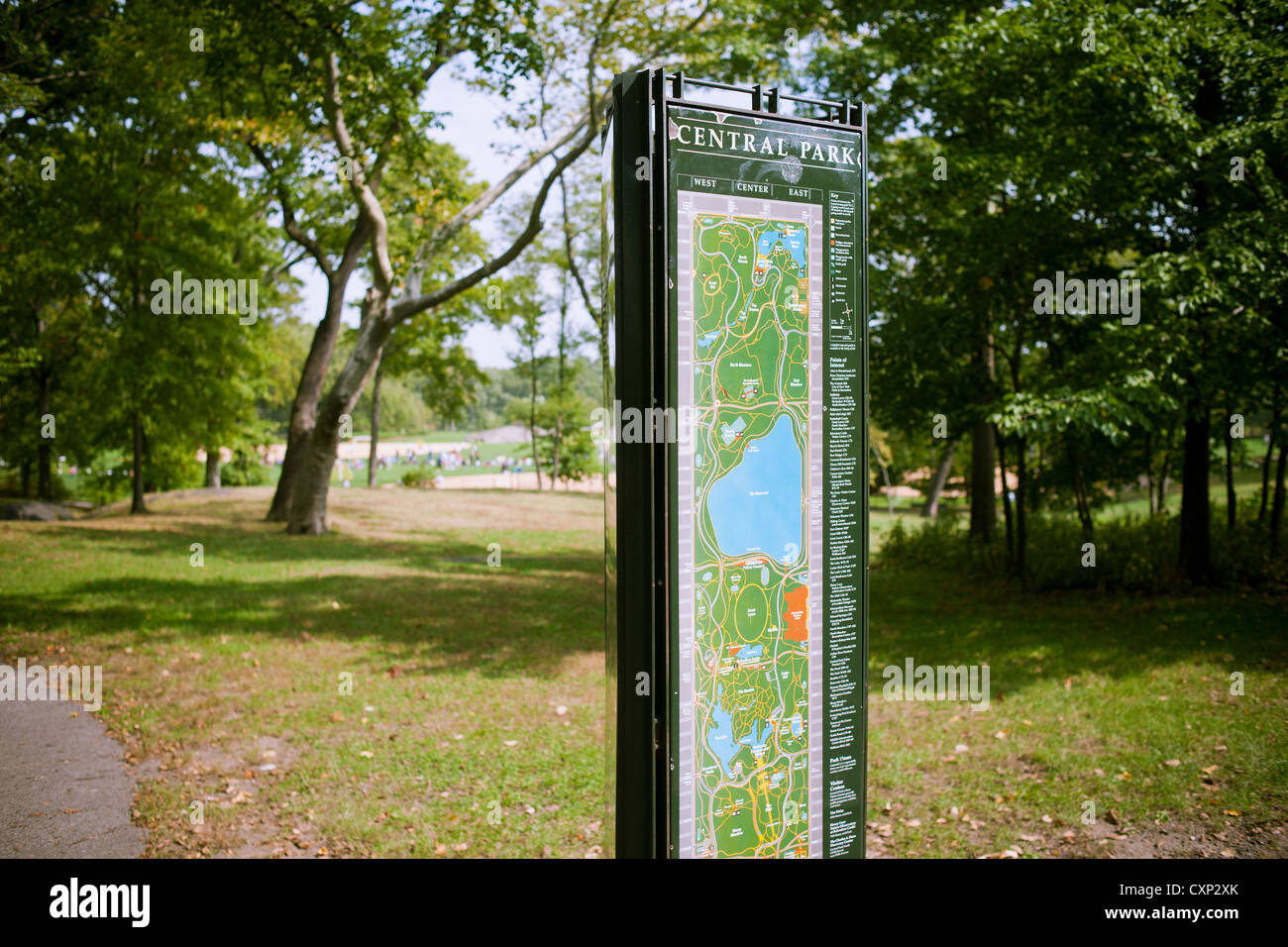 A map and wayfinding sign is seen in Central Park in New York on Saturday, October 6, 2012. (© Richard B. Levine) Stock Photo