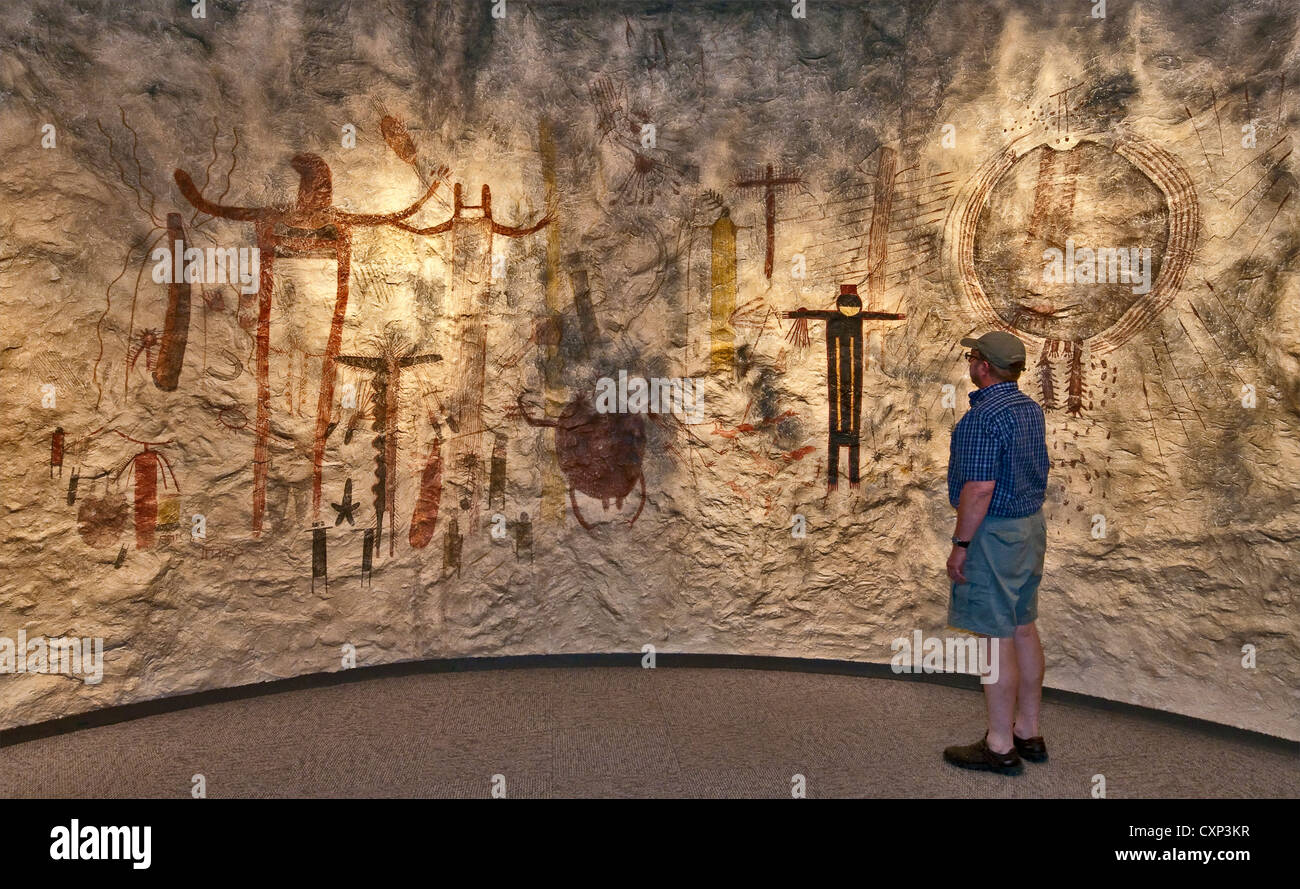 Indian pictographs replicas at visitor center in Seminole Canyon State Park and Historic Site near Comstock, Texas, USA Stock Photo