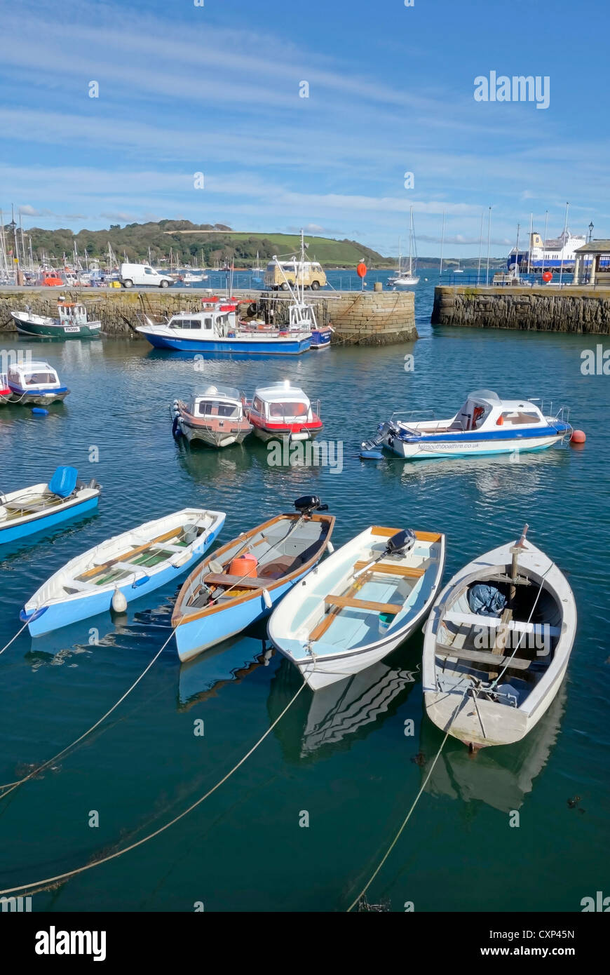 Falmouth old small inner harbour boats, Cornwall England UK. Stock Photo