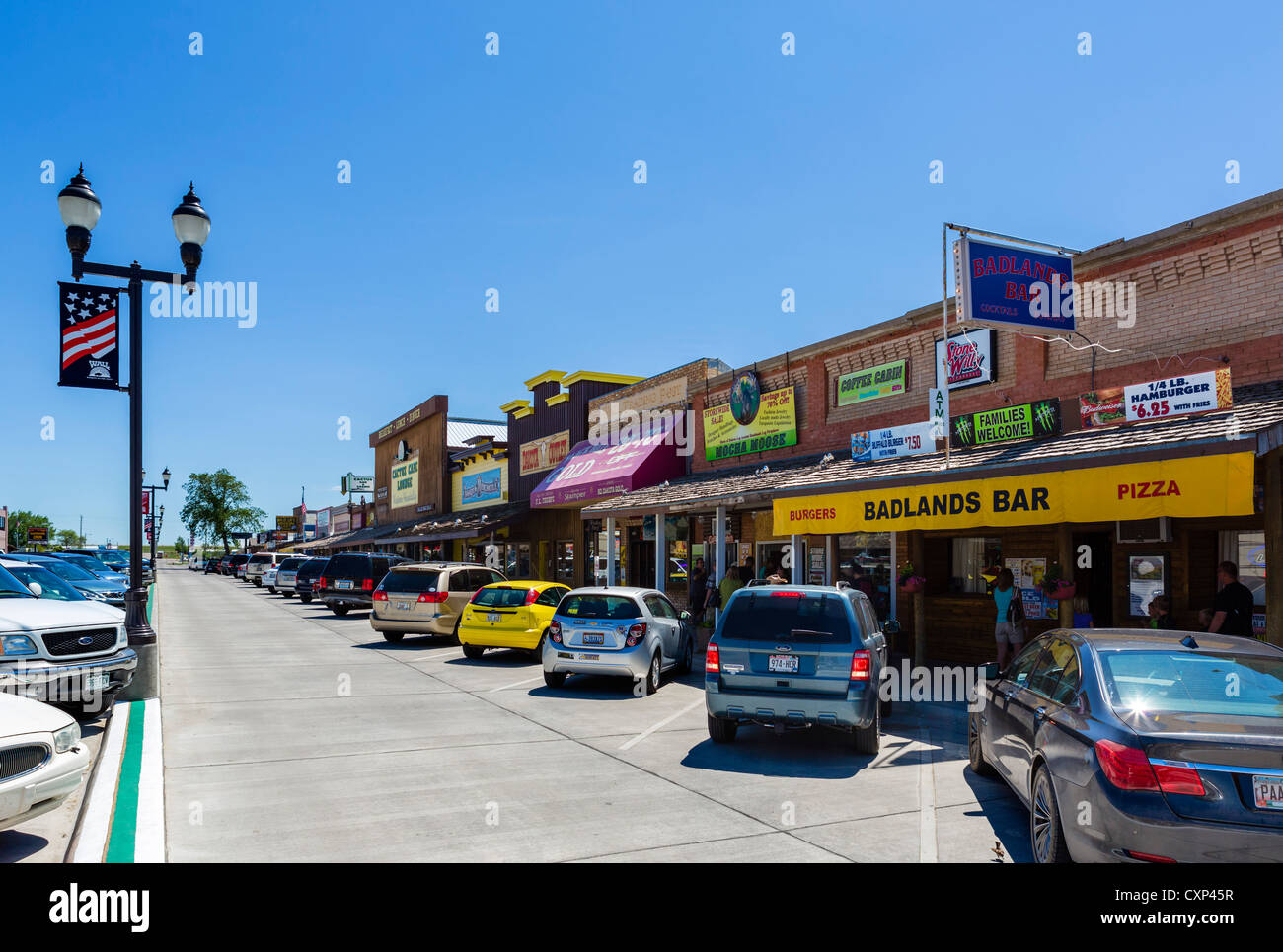 Shops and bars on Main Street in Wall, South Dakota, USA Stock Photo