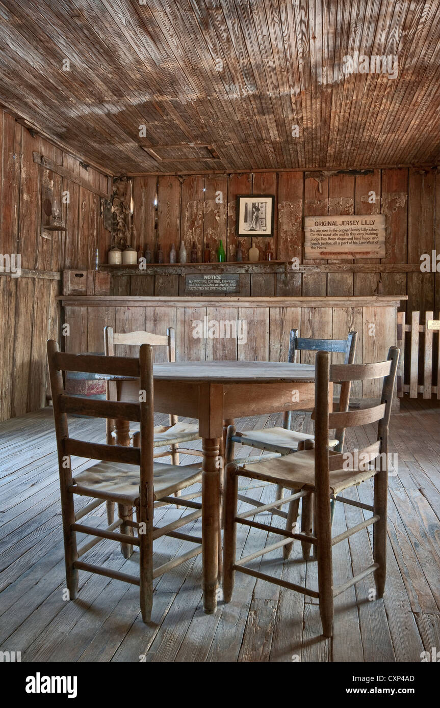 Interior of "The Jersey Lilly" saloon run by Judge Roy Bean of the "Law West of the Pecos" fame, at Langtry, Texas, USA Stock Photo