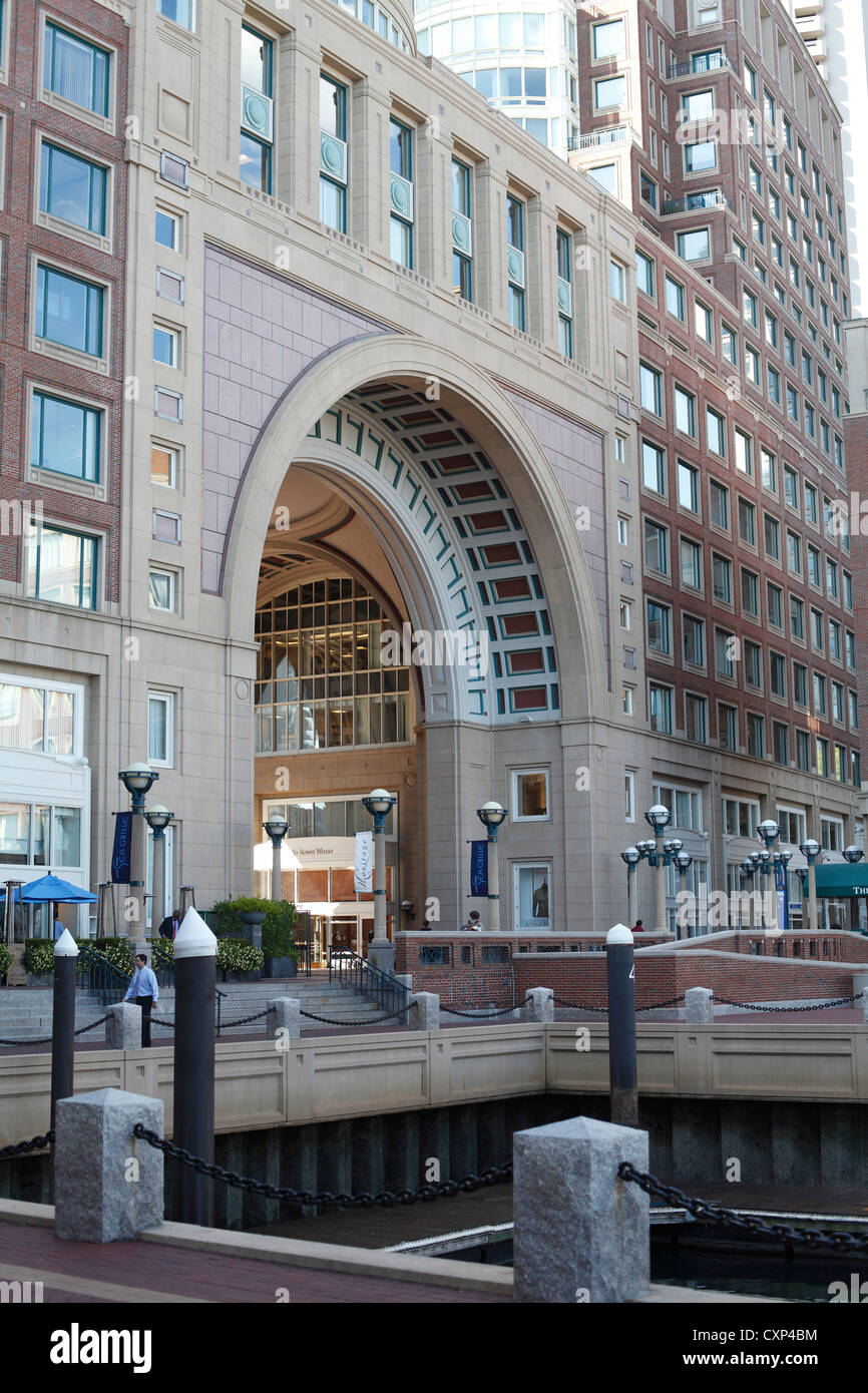 Rowes Wharf Boston, With The Distinctive Arch Of The Boston Harbor Hotel On The Waterfront At